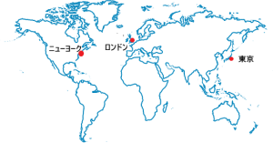 外国為替取引の３大市場（世界地図）